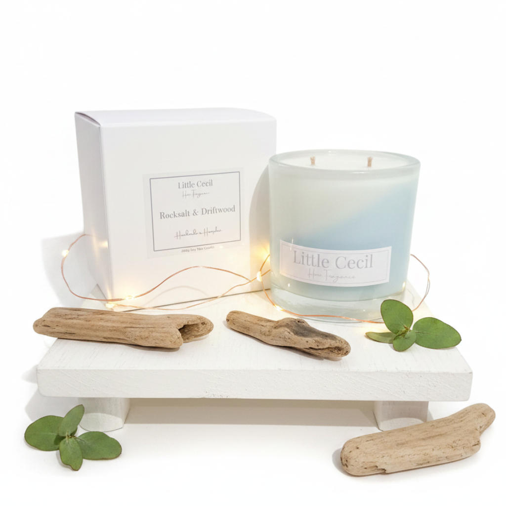 Rock Salt and Driftwood Asymmetric Large Candle