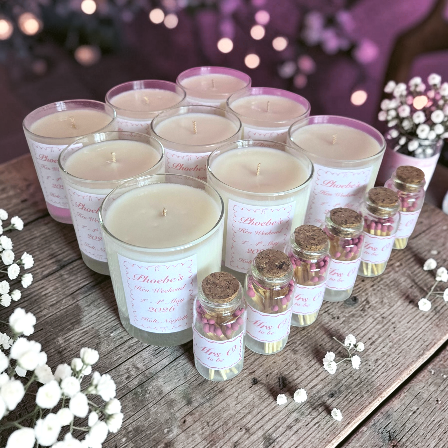 Luxury Personalised Hen Party Candles – Custom Hen Party Favours (220g)