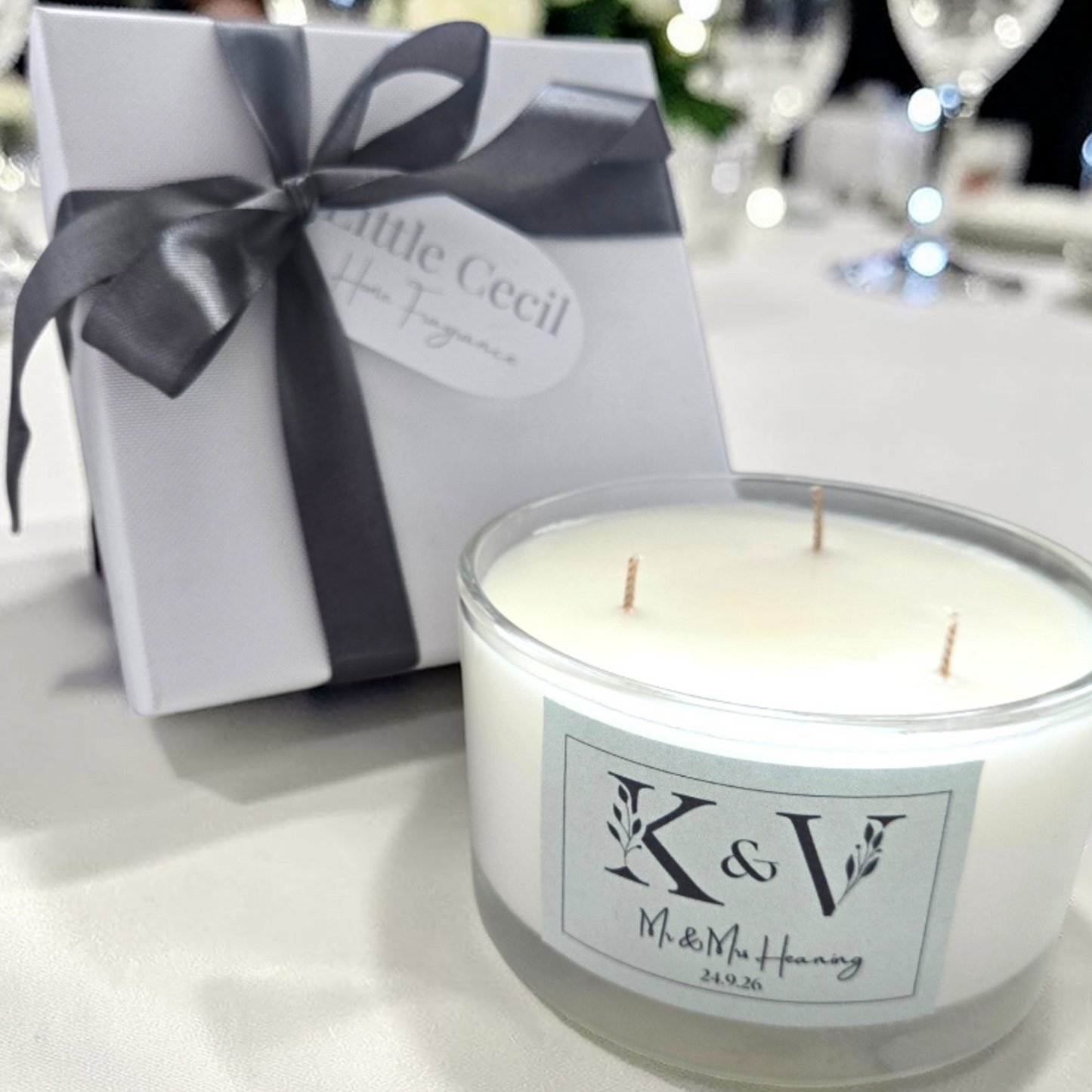 Large, 3-wick Personalised Wedding Candles